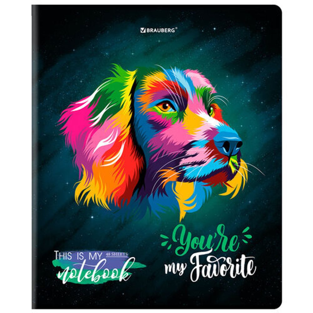 Тетрадь А5, 48 л., BRAUBERG, скоба, клетка, матовая ламинация, выборочный лак, "Animals Pop-Art", 404374, 5шт
