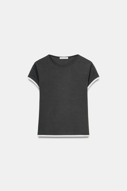 ZARA ФУТБОЛКА С КОНТРАСТНЫМИ ДЕТАЛЯМИ, СВИНЦОВЫЙ