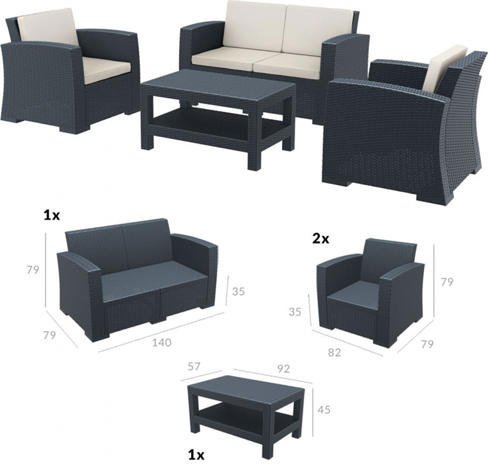 Комплект пластиковой плетеной мебели Monaco Lounge Set, антрацит