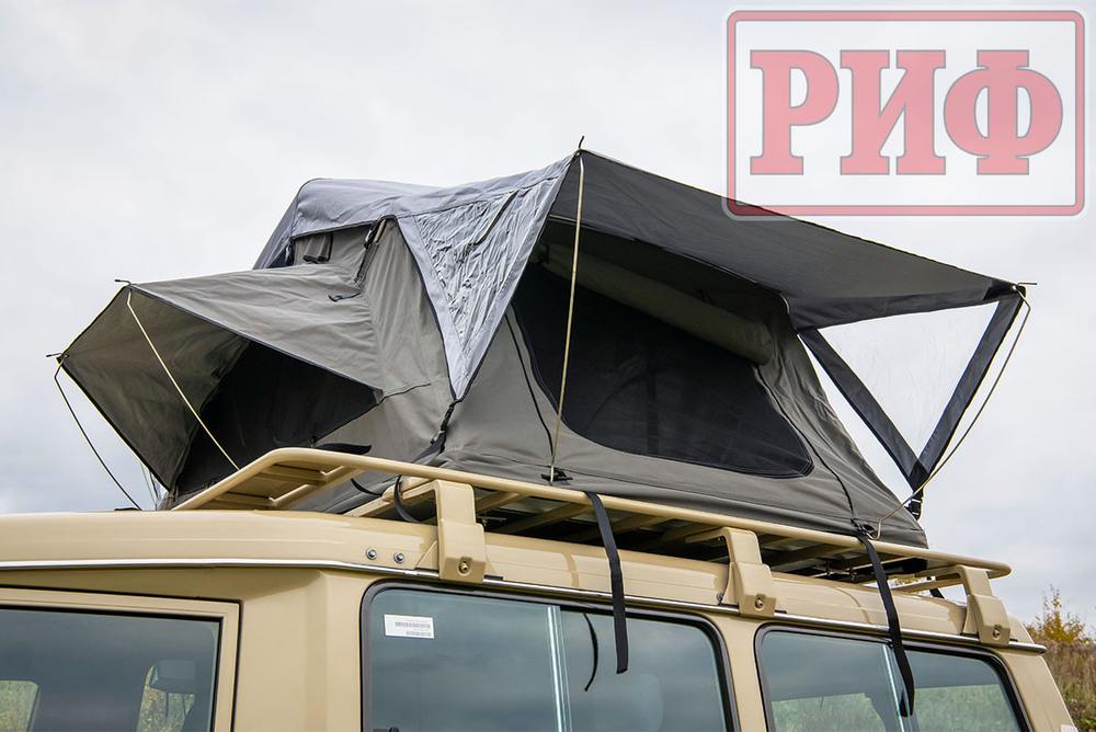 Палатка на крышу автомобиля РИФ Soft RT02-120, тент серый, 400 гр., 120х240х115 см