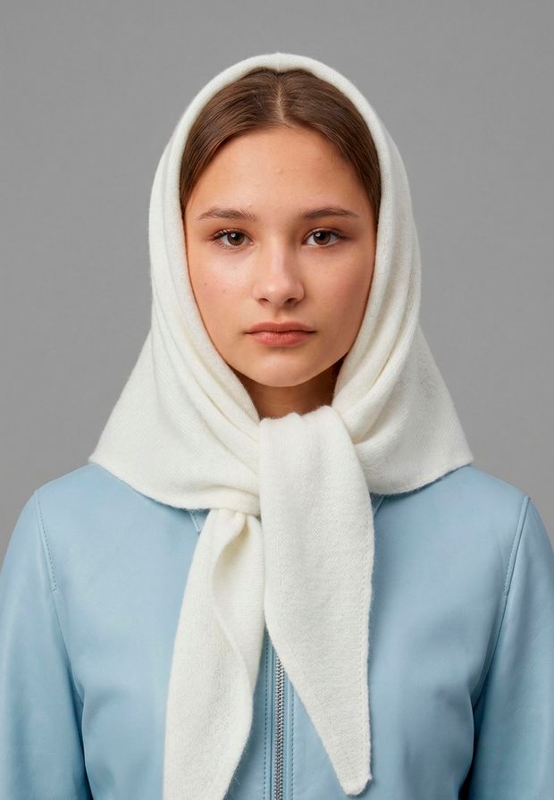 Оренбургский платок-косынка К401-02 экрю