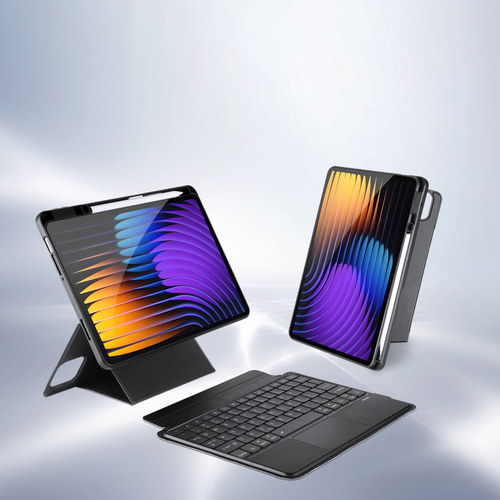 Защитный чехол подставка с клавиатурой (RUS) от Dux Ducis для Xiaomi Pad 7 и 7 Pro, серия DK Series Keyboard, русская клавиатура с подсветкой