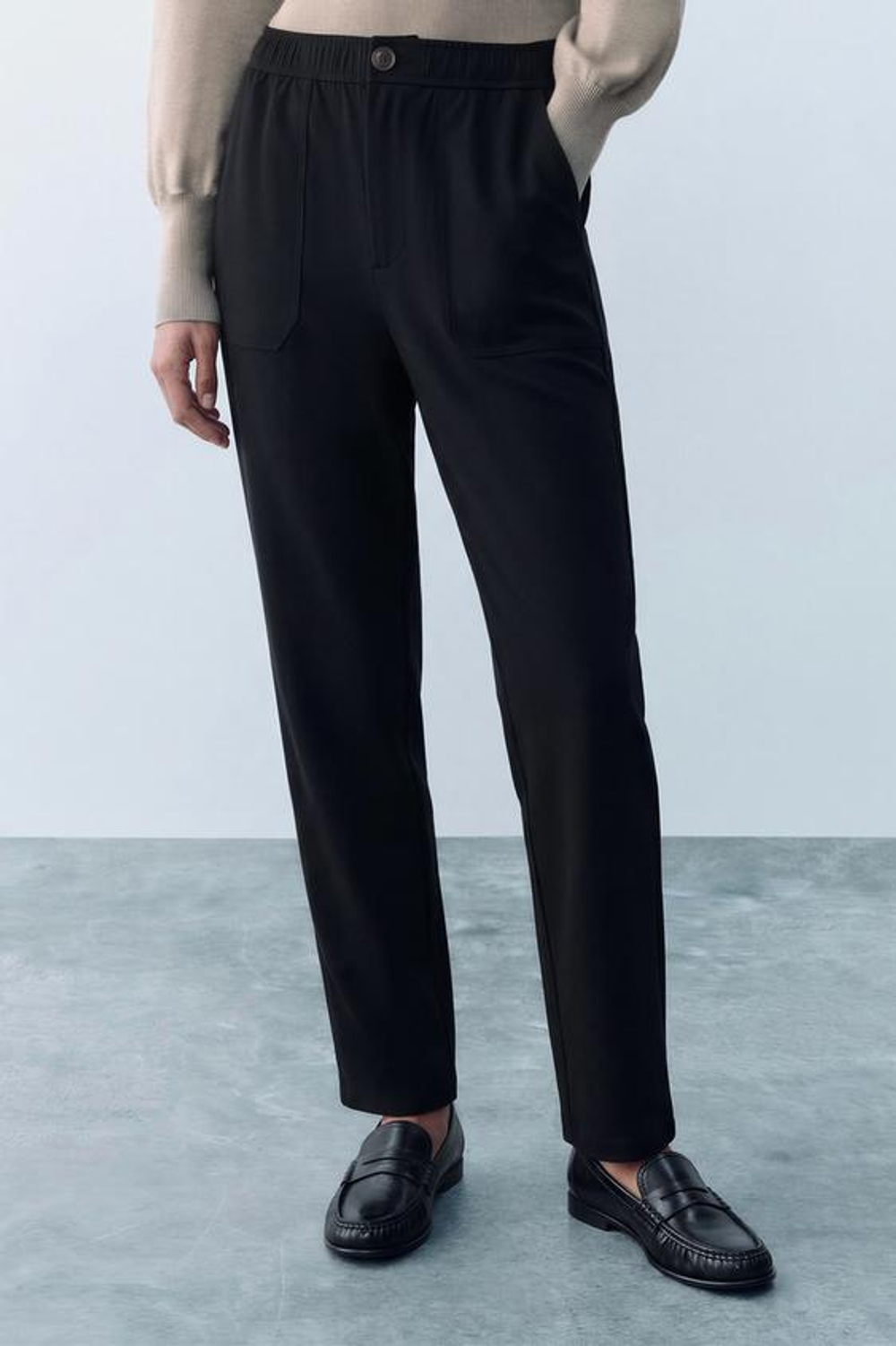ZARA БРЮКИ С ЭЛАСТИЧНЫМ ПОЯСОМ, ЧЕРНЫЙ