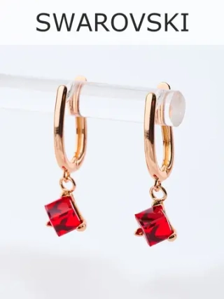 Серьги-подвески Миражи с красным кубиком Swarovski