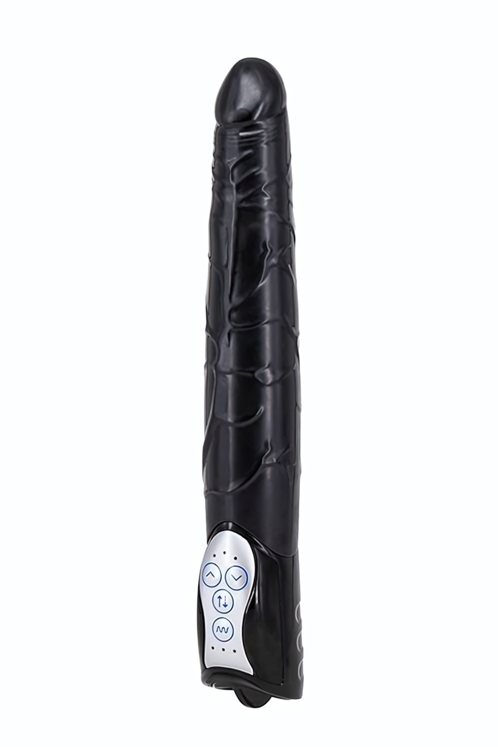 Чёрный вибромассажер Long John Realistic Thrusting Vibrator с функцией толкания - 20 см. (Цвет: черный)