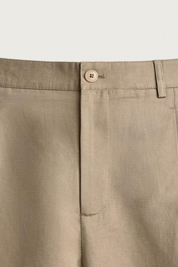 ZARA БРЮКИ RELAXED FIT СО СКЛАДКАМИ, БЕЖЕВЫЙ
