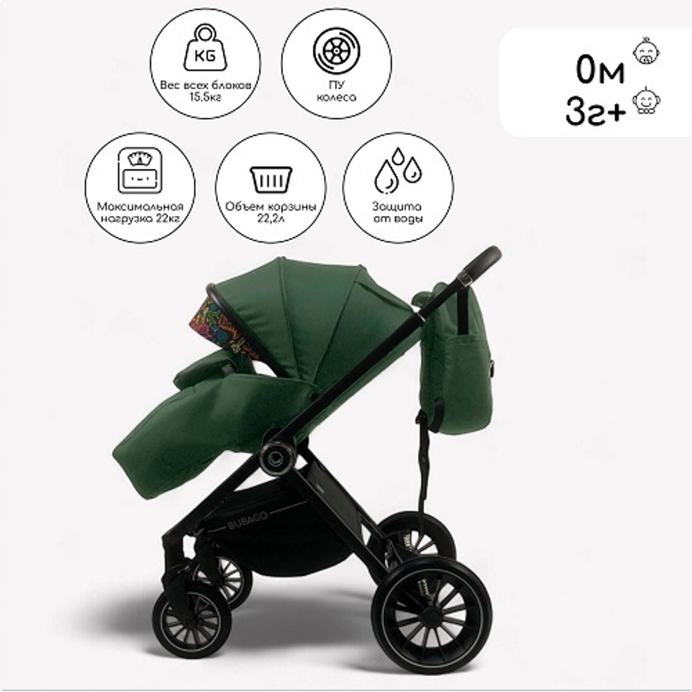 Детская коляска Bubago BLOOM 2in1 арт. BG 134-3 цвет Зеленый