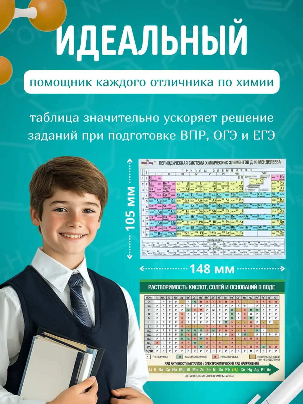 Таблица Менделеева и растворимости А6 ламинированная