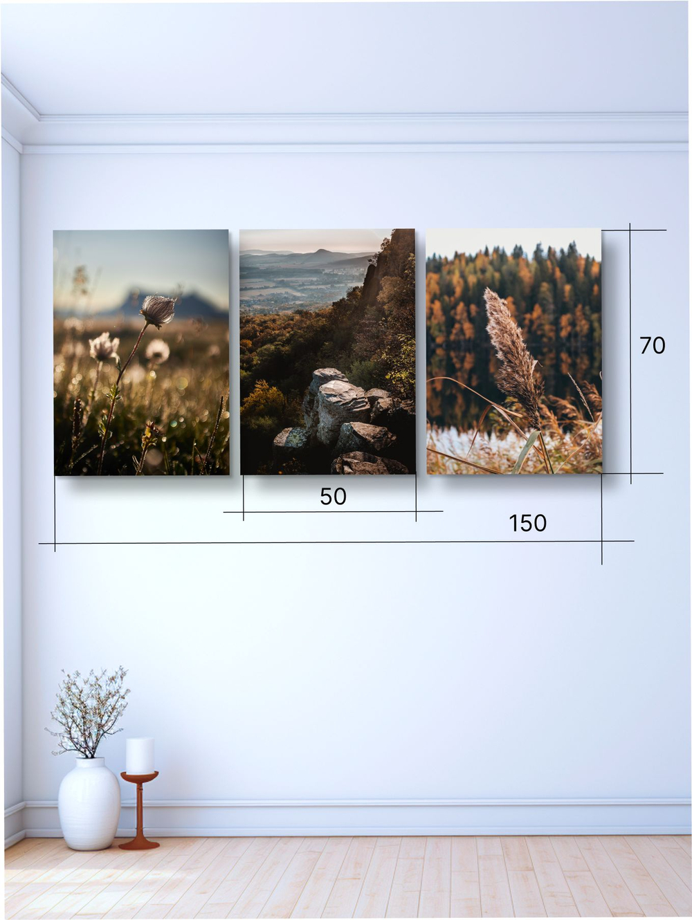Картина Осенняя гармония модульная 50x70см 3шт., на деревянном подрамнике