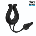 Черная вибронасадка Sex Expert с анальной втулкой (Цвет: черный)