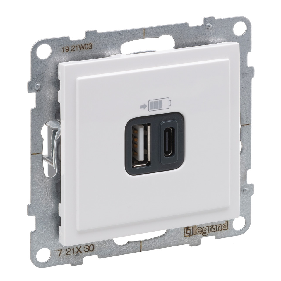 Зарядное устройство с двумя USB-разьемами A-C 240В/5В 3000мА - Legrand SUNO - Белый