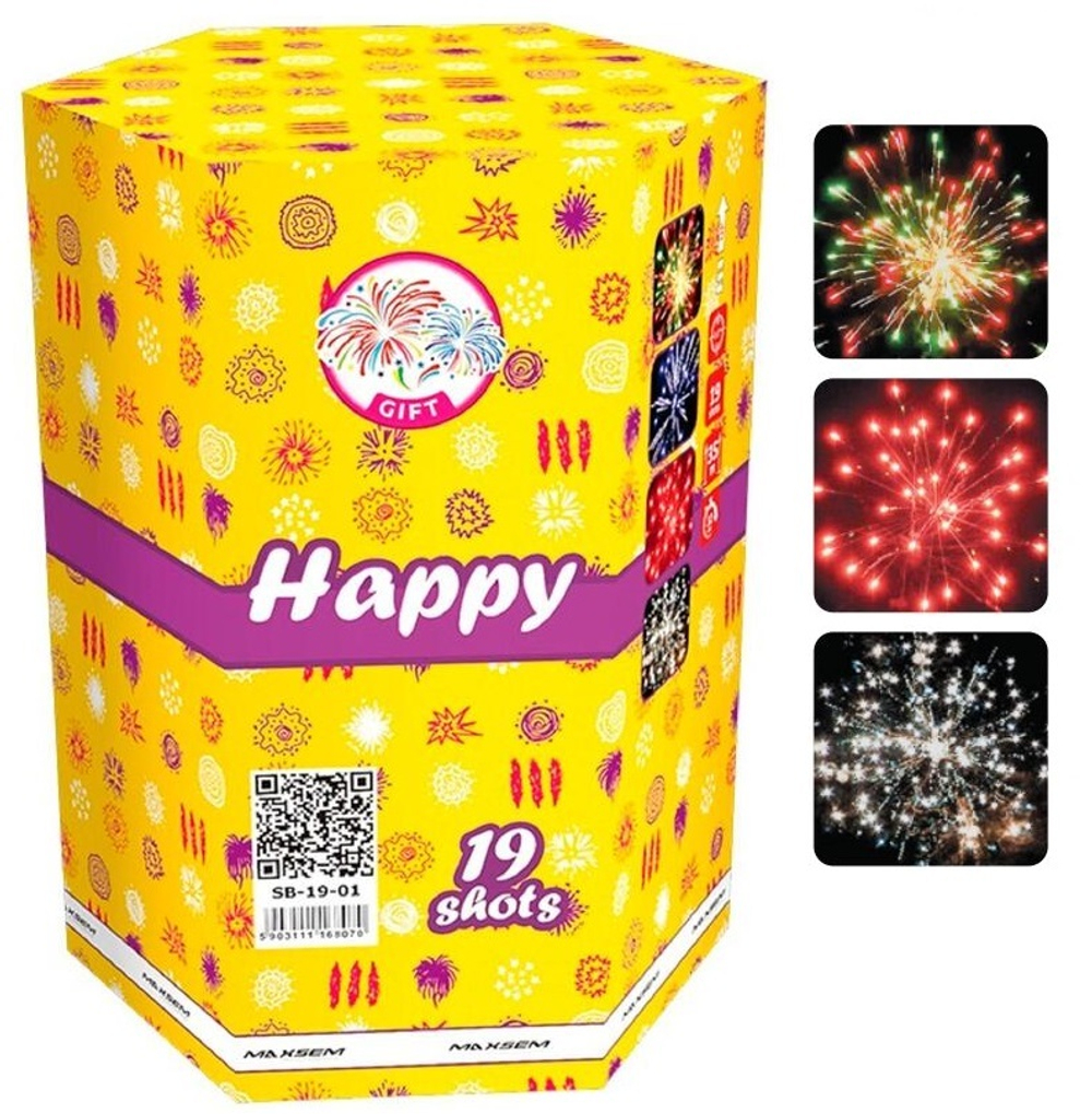 Батарея салютов "Happy" SB-19-01 19 залпов * 1.2"