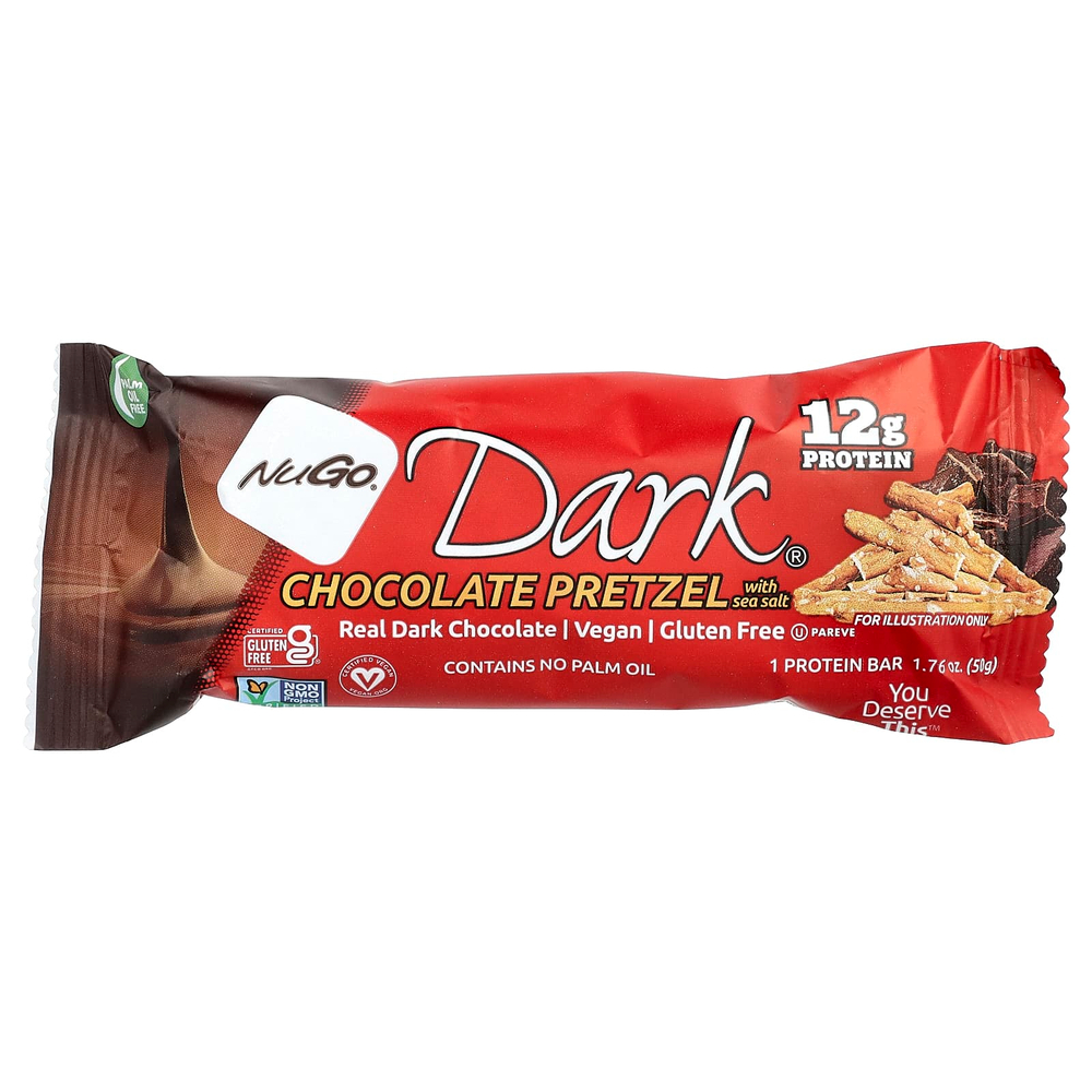 NuGo Nutrition, Dark®, протеиновые батончики, шоколадный крендель с морской солью, 12 батончиков, 50 г (1,76 унции)