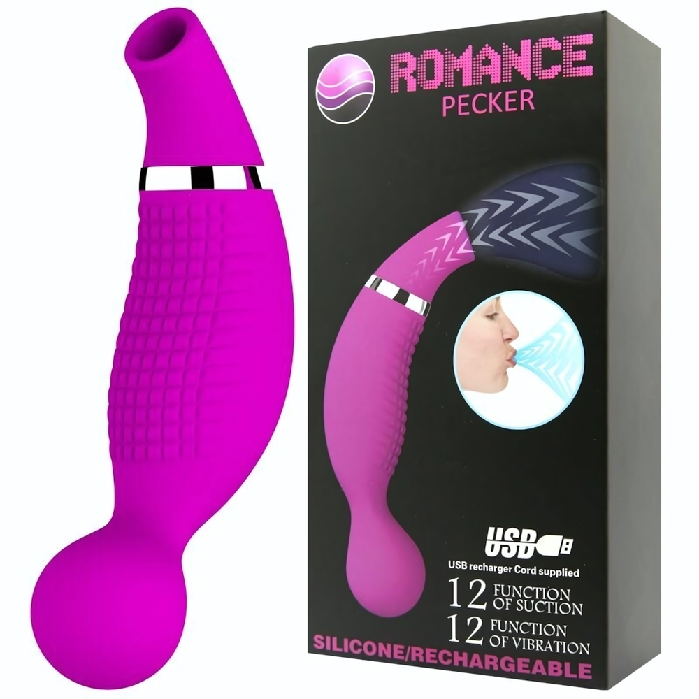 Двусторонний стимулятор Romance Pecker - с вибрацией и функцией всасывания (Цвет: лиловый)