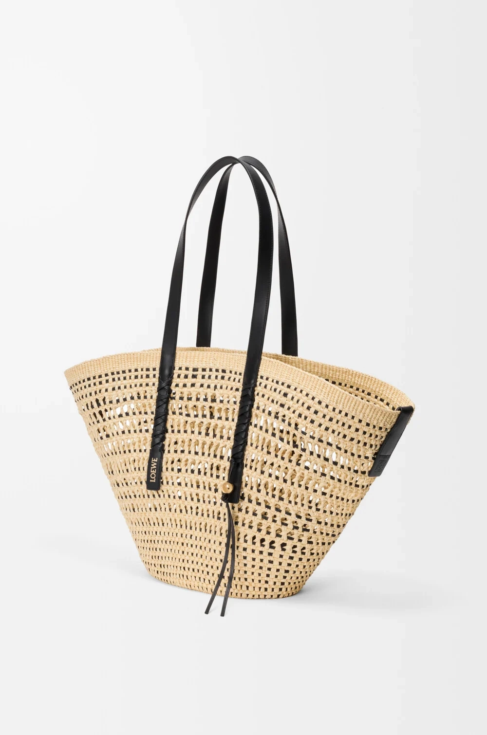 Loewe Большая плетеная сумка-корзина Braid из пальмы и телячьей кожи, натуральный/черный