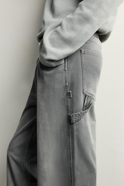 ZARA БРЮКИ RELAXED FIT С КАРМАНОМ КАРГО, ТЕМНО-СЕРЫЙ