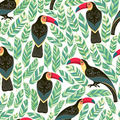 Туканы  и тропические листья. TROPICANA. (Дизайнер Irina Skaska)