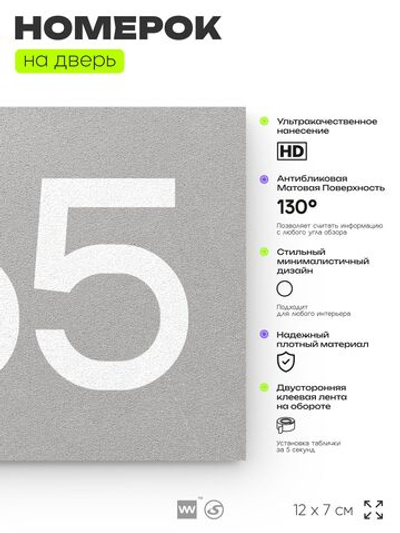 Номер на дверь 965, табличка на дверь для офиса, квартиры, кабинета, аудитории, склада, серая 120х70 мм, Айдентика Технолоджи