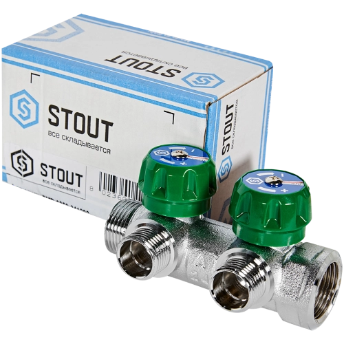 SMB-6850-341202 STOUT Коллектор регулирующий 3/4", 2 отвода 1/2"