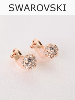 Клипсы Золотые шарики с белыми кристаллами Swarovski