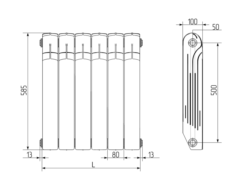 Радиатор алюминиевый Royal Thermo Indigo 500 - 6 секц.
