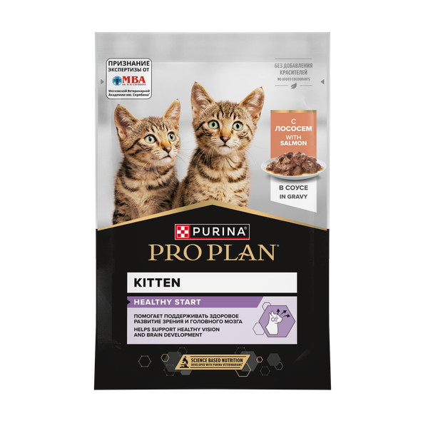 Пауч Pro Plan Healthy Start для котят, беременных и кормящих кошек, кусочки с лососем в соусе