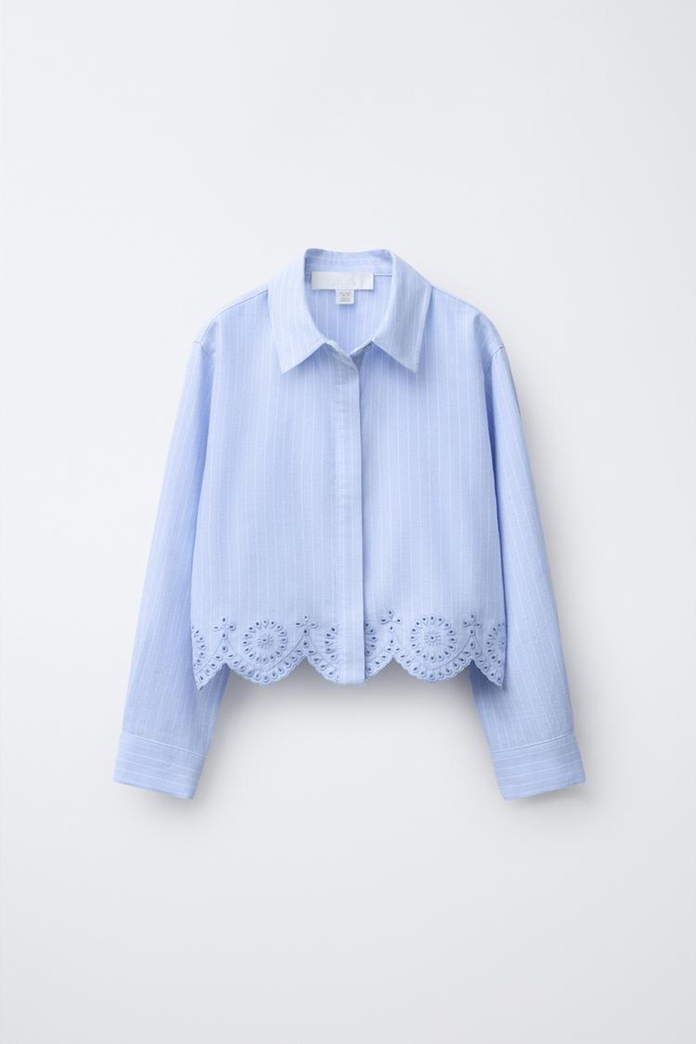 ZARA РУБАШКА SCHIFFLY С НИЖНИМ КРАЕМ, СИНИЙ