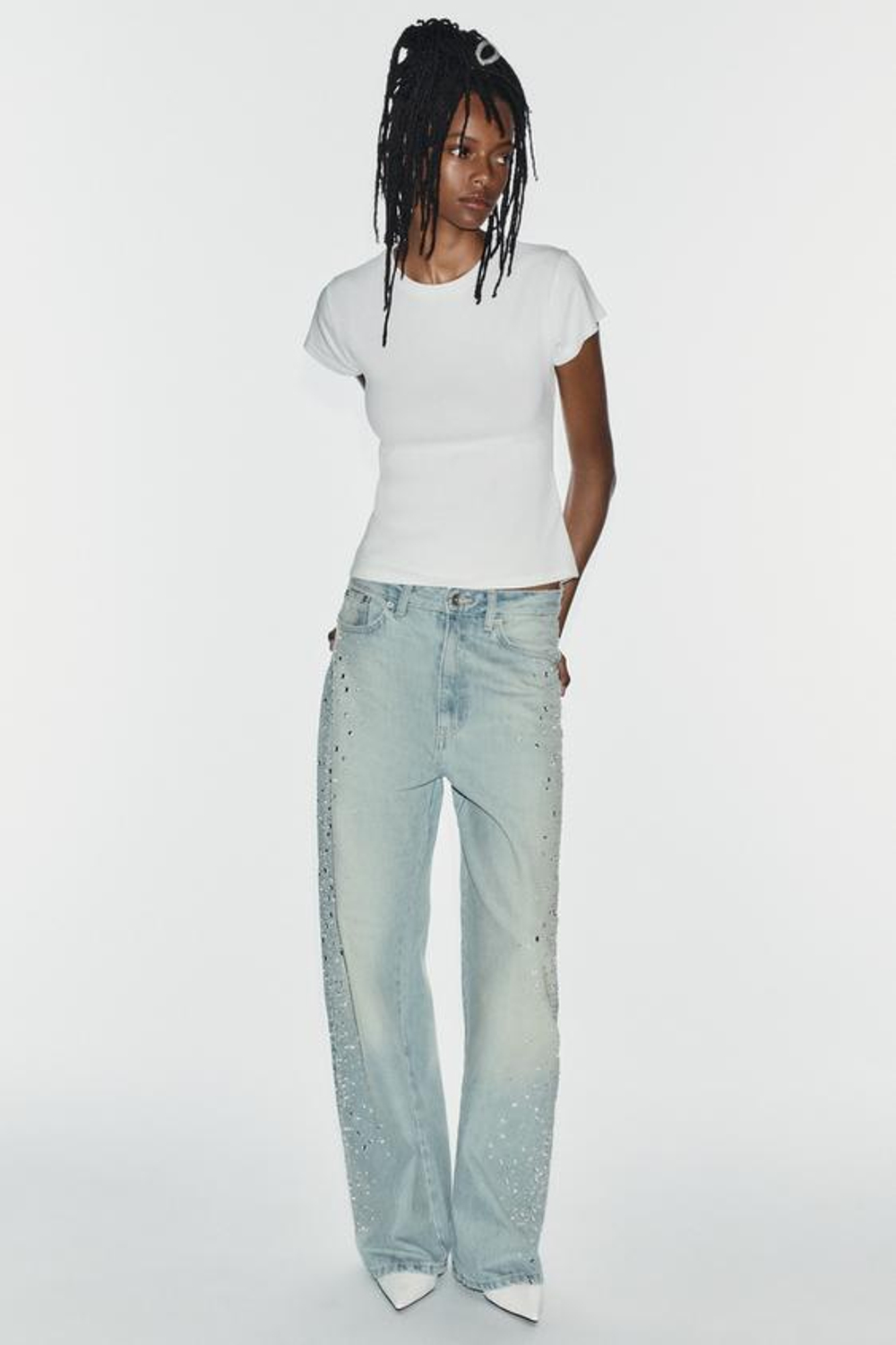 ZARA ДЖИНСЫ TRF BAGGY СО СТРАЗАМИ, СИНИЙ