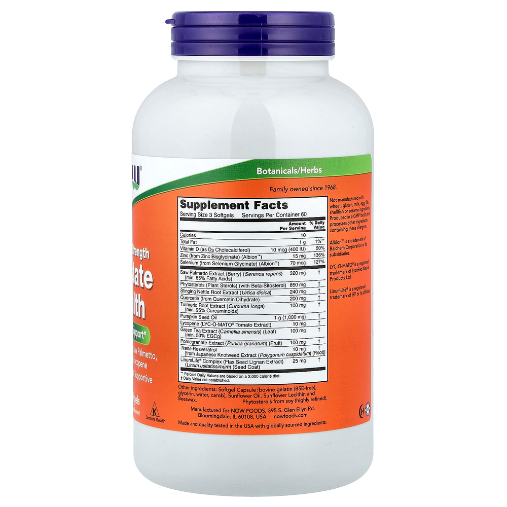 NOW Foods, добавка для здоровья простаты, клинически подтверждённая эффективность, 180 капсул