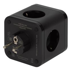 Разветвитель электрический ЭРА CUBE-3es-USB-B на 3 розетки с заземлением и выключателем + 4USBA+C со шторками 16А черный | Тройники