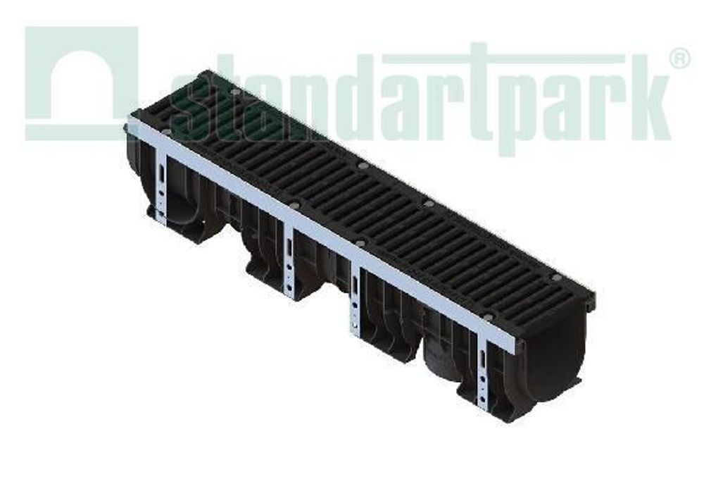 Лоток водоотводный пластиковый PolyMax Drive DN150 h216 с решеткой щелевой чугунной ВЧ кл.D400 (к-т)