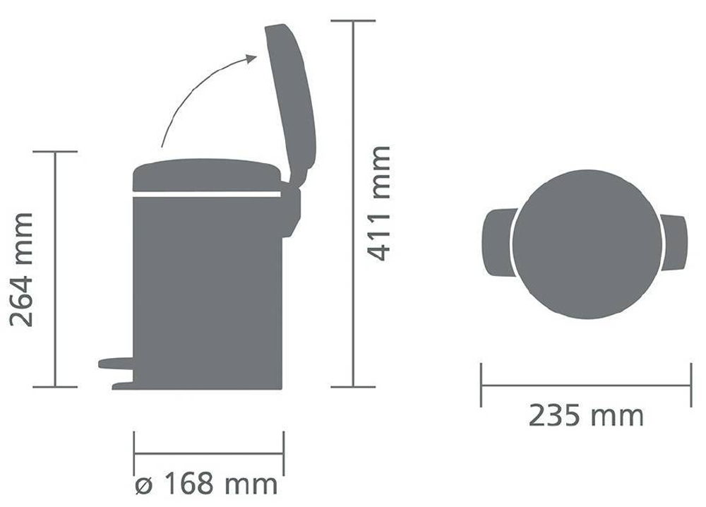 Ведро Brabantia NewIcon 3л стальное матовое габаритный чертеж