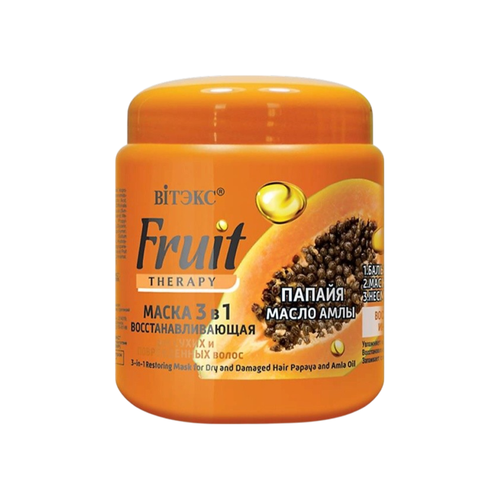 Восстанавливающая маска для волос 3 в 1 Папайя и масло амлы Fruit Therapy 450мл Витэкс