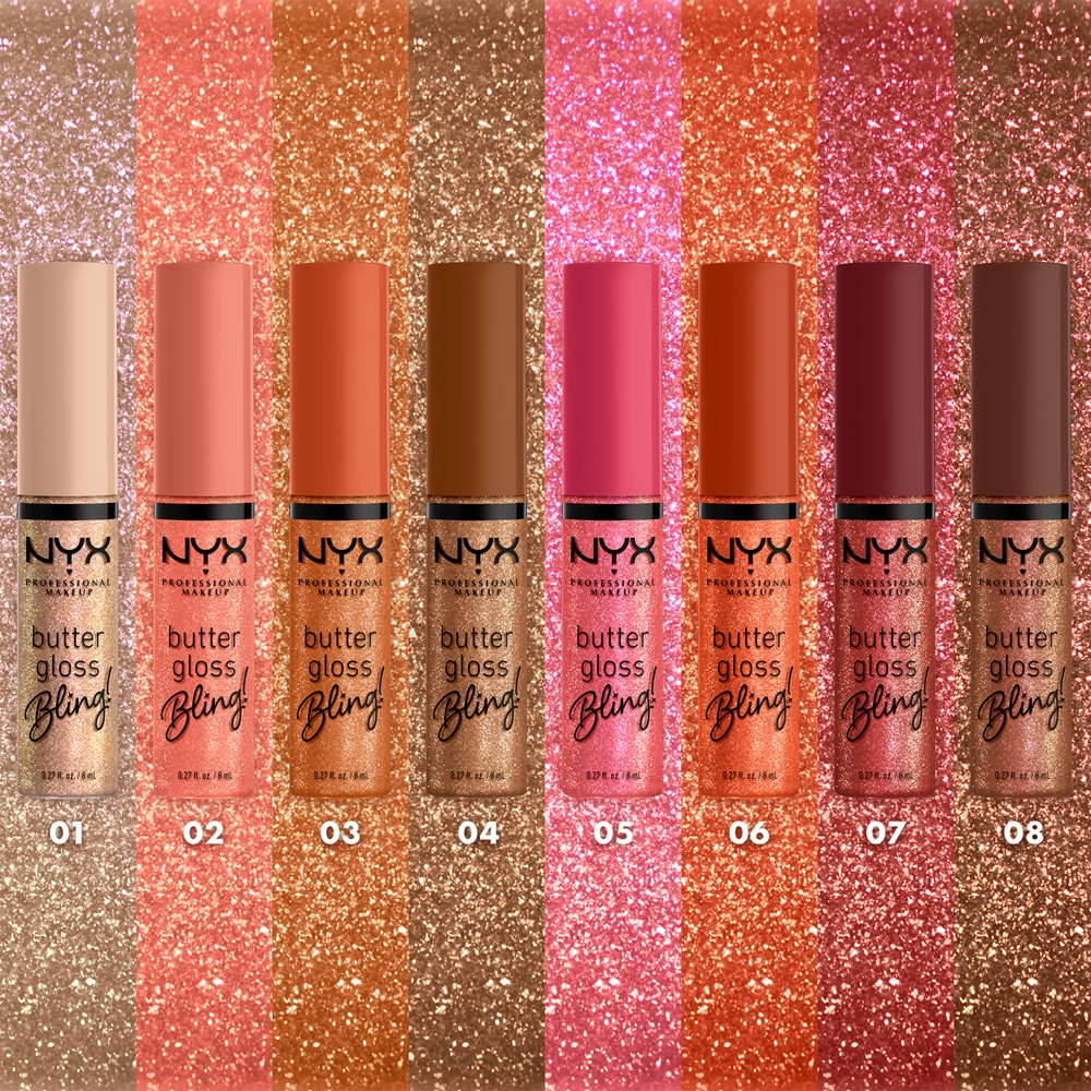 NYX Professional Makeup Butter Gloss Bling - Блеск для губ с блестящими частицами оттенок 01 Bring The Bling, 8 ml