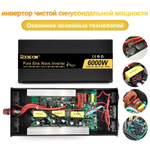 Инвертор 24V-220V 6000W черный-золотой RDDSPON