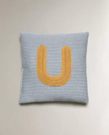 ZARA HOME ДЕТСКАЯ ПОДУШКА С ВЫШИВКОЙ В ВИДЕ БУКВЫ "U", СИНИЙ