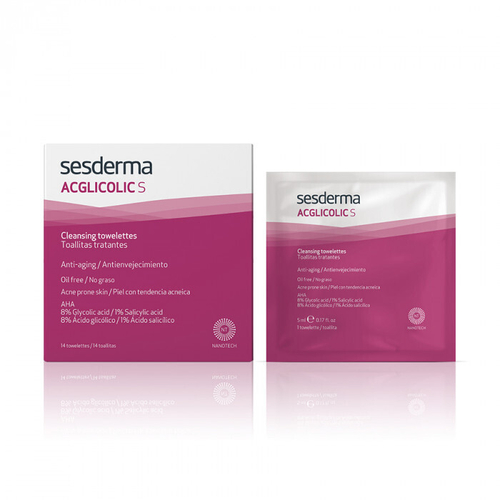 Sesderma ACGLICOLIC S Cleansing towelettes - Салфетки очищающие для лица с гликолевой кислотой и салициловой кислотой, 14 шт