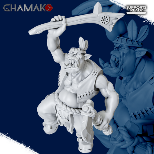 Orks Greenskins Орк-абориген №3 с чоппой и стучалой миниатюра для dnd, днд, pathfinder, фентези, Настольная игра, НРИ, Варгейм, РПГ