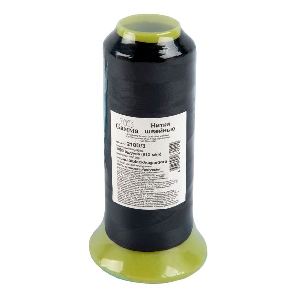 Нитки универсальные особо прочные Gamma 210D/3, 912 м / 1 кат., 000 черный