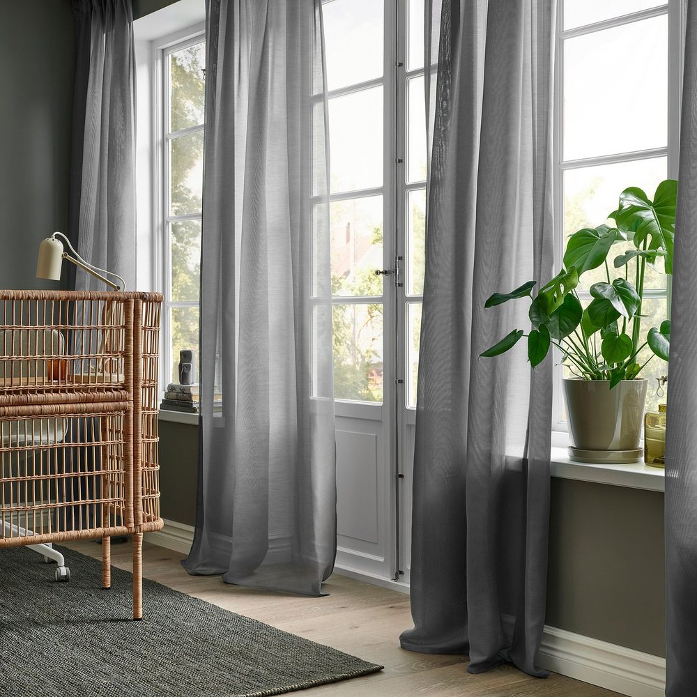 IKEA STENFRÖ  (ИКЕА СТЕНФРЁ)  -  Гардины, 2 шт. - серый/на тесьме 145х300 см