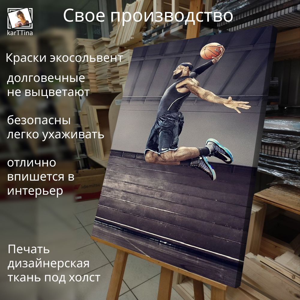 Картина интерьерная karTTina "Lebron James в прыжке", 50х70см 1шт.