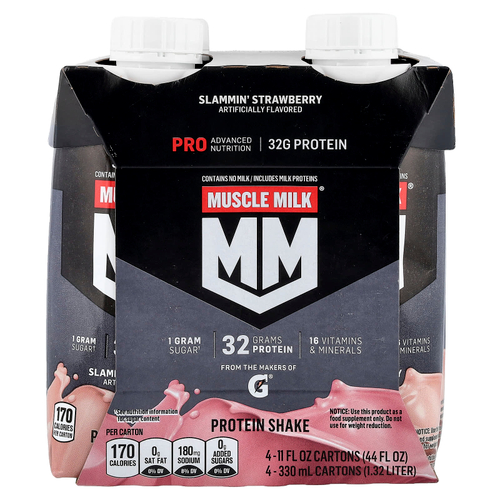 Muscle Milk, Pro Advanced Nutrition, Protein Shake, Slammin' Strawberry, 4 Cartons, 11 fl oz (330 ml) Each