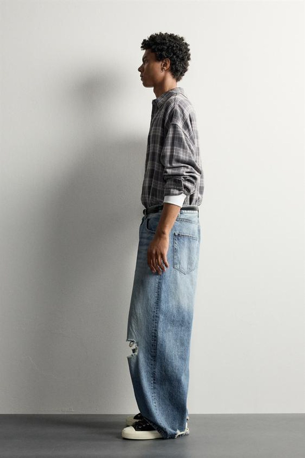 ZARA ДЖИНСЫ BAGGY С РАЗРЕЗАМИ, СИНИЙ