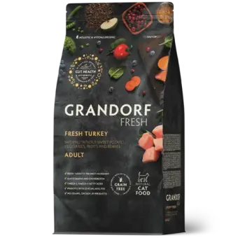 Сухой корм GRANDORF FRESH CAT Turkey беззерновой, индейка с бататом для взрослых кошек, диетическая формула для особо аллергичных кошек 0,4кг