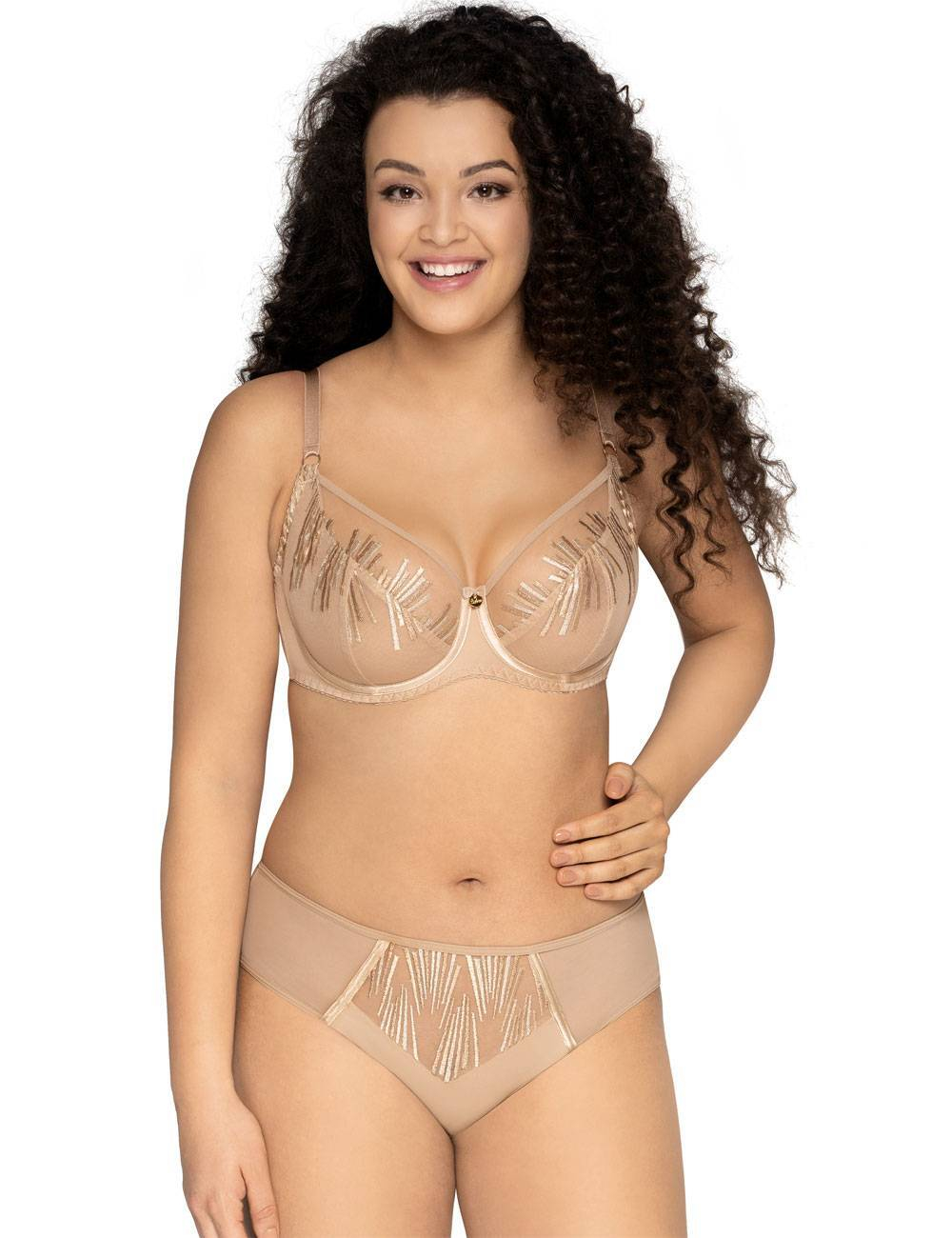 Бюстгальтер plus size с мягкой чашечкой и эффектной вышивкой (Размер: 100G) (Цвет: телесный)