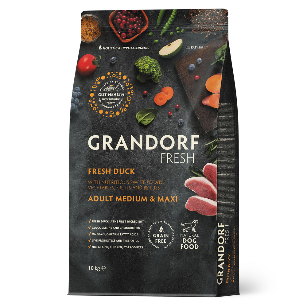 Grandorf Fresh Dog Adult MED&MAXI Duck&Sweet Potato 10 кг сухой корм для собак свежее мясо с бататом