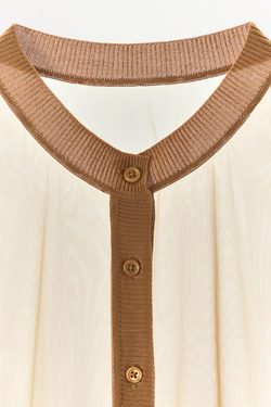 ZARA КАРДИГАН ИЗ ЖОРЖЕТА И ТРИКОТАЖА, СВЕТЛО-КОРИЧНЕВЫЙ