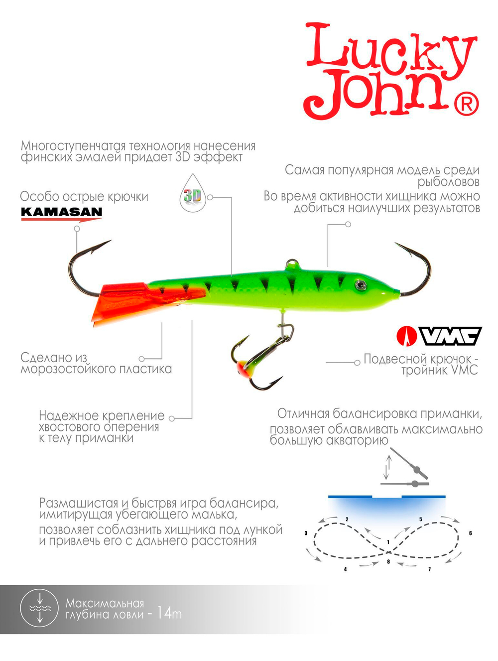 Балансир Lucky John CLASSIC 8 с тр. 80мм/36RT блистер