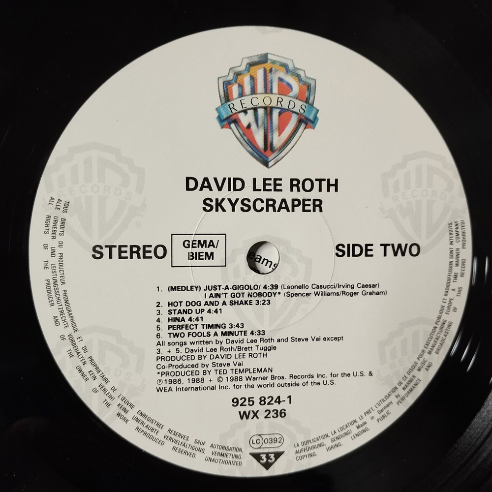 Винтажная виниловая пластинка LP David Lee Roth Skyscraper (Germany 1988)