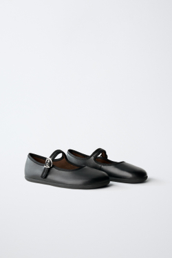 ZARA КОЖАНЫЕ БАЛЕТКИ BAREFOOT, ЧЕРНЫЙ